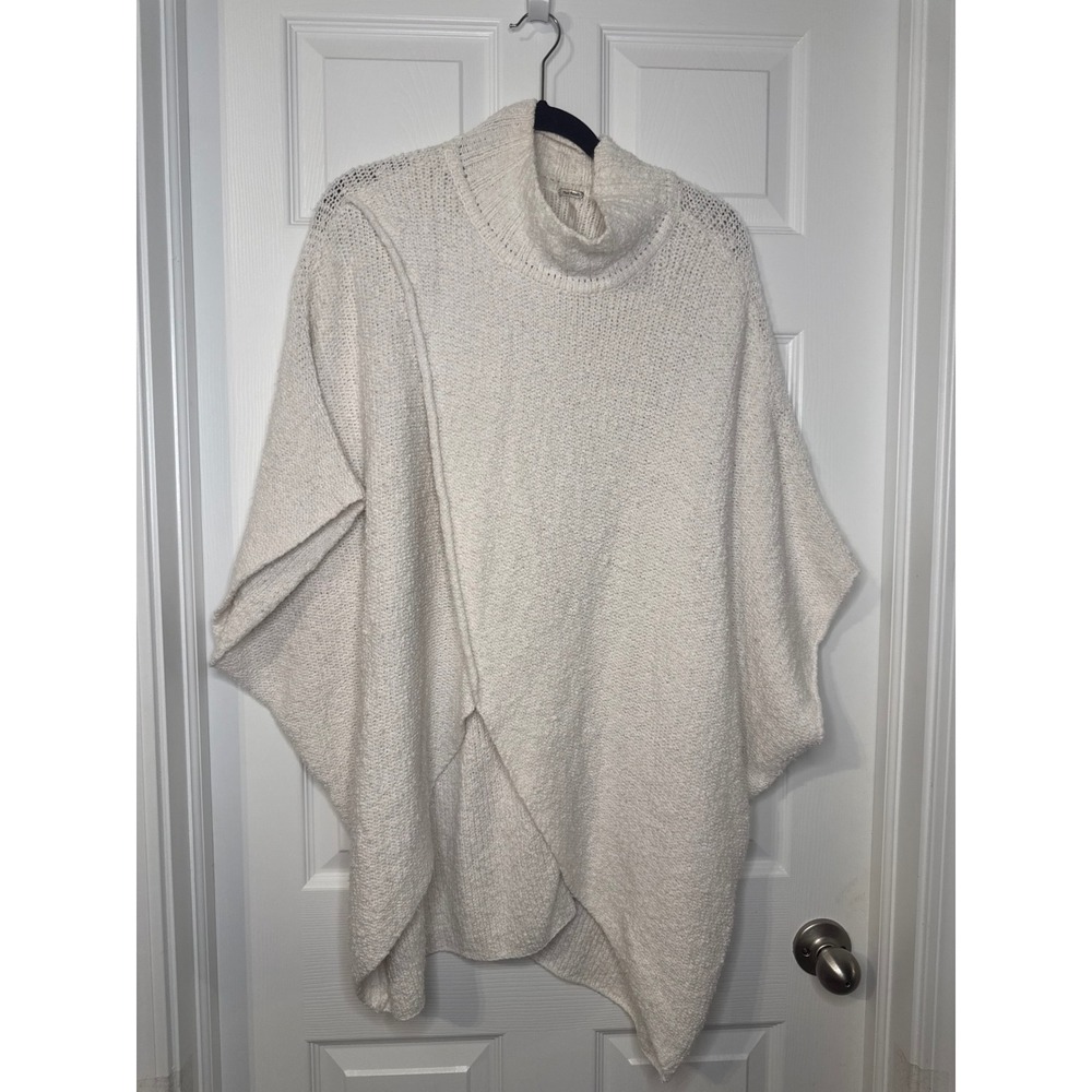 Free People Ivory Knit Poncho Sweater Turtleneck Asymmetrical Wrap Cream M/L